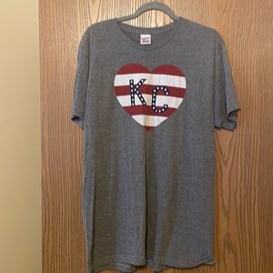 Charlie Hustle red, white, and blue grey tshirt